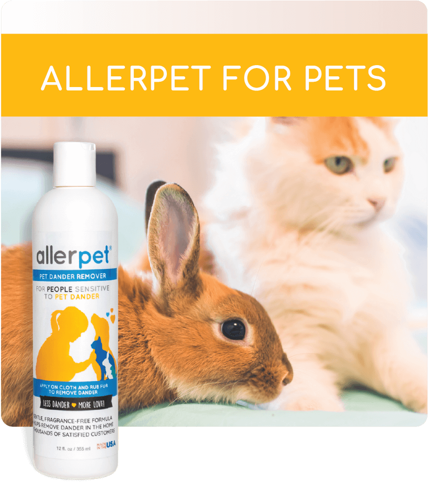 Allerpet for pets dander remover bottle with cat and rabbit